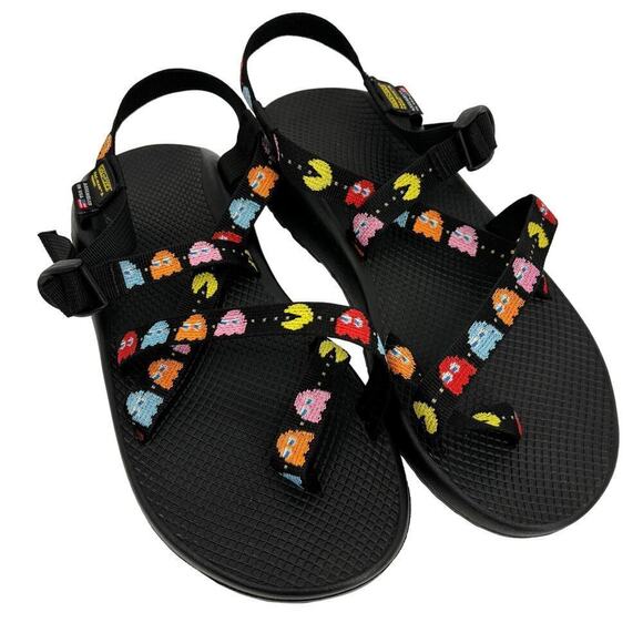 Chaco Z Men\'s Toe Loop Sandals Pac-Man Scaredy Ghost Black Size 12‎ main image 6